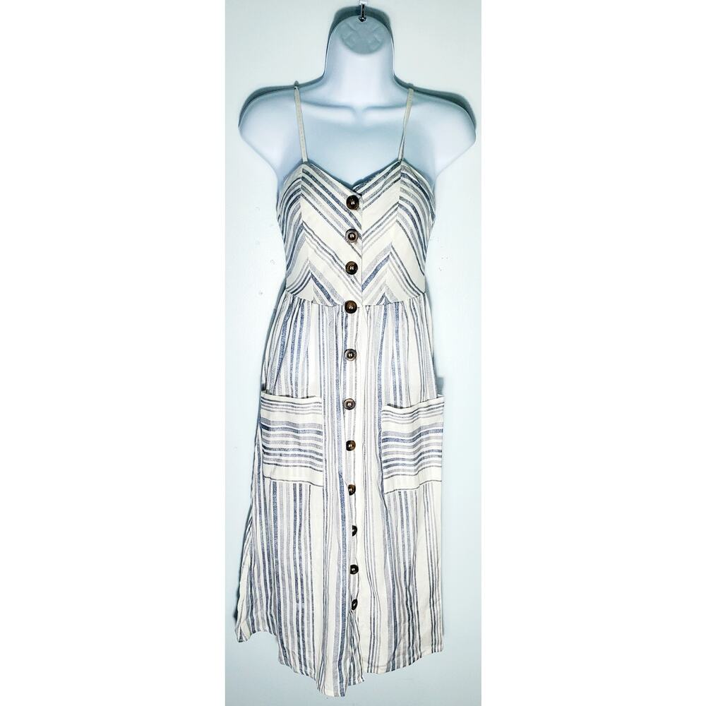 JapnaWomes NWT White Blue Striped Cotton Dress Size Small Beach Sundress Boho